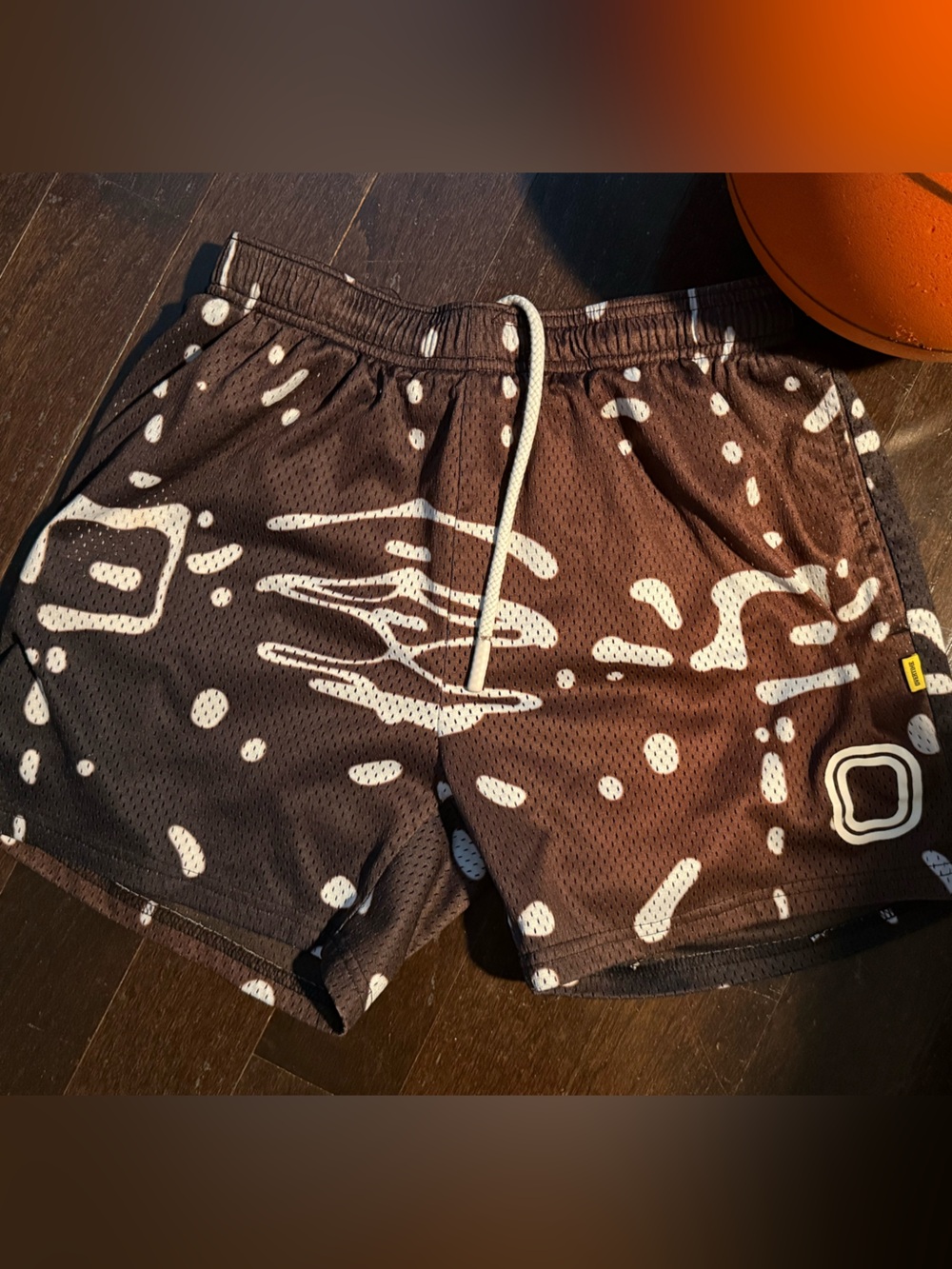 Overtime Abstract Mesh Basketball Shorts Brown Cream Graphic Men’s Size S
